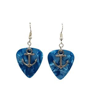 Slim Nautical Anchor Charm on Guitar Pick Earrings - Choose Color